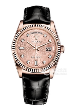 Rolex DAY-DATE 118135 Pink Commemorative Pattern Dial with Diamonds and Black Strap(118135PinkCommemorativePatternDialwithDiamondsandBlackStrap) <em>watch</em>