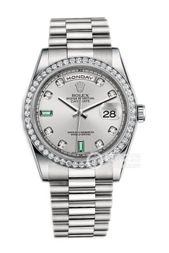 Rolex DAY-DATE 118346 Silver Dial with Emeralds(118346SilverDialwithEmeralds) <em>watch</em>