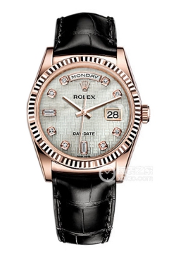 Rolex DAY-DATE 118135 Mother of Pearl Oxford Pattern Dial with Diamonds and Black Strap(118135MotherofPearlOxfordPatternDialwithDiamondsandBlackStrap) <em>watch</em>