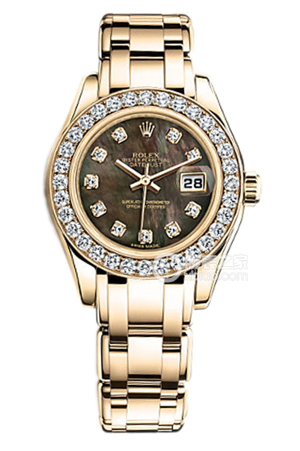 Rolex PEARLMASTER 80298 Tricolor Black Mother of Pearl Dial with Diamonds