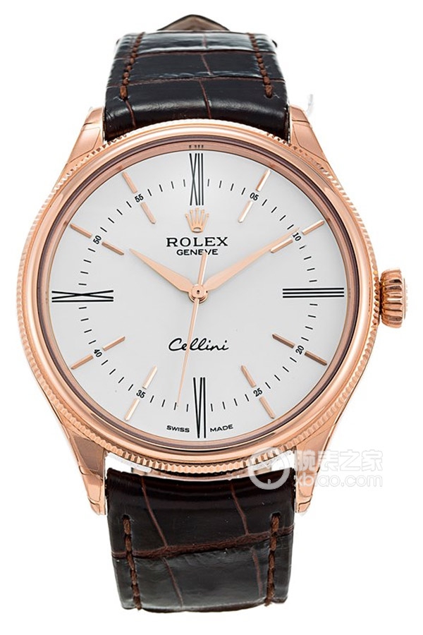 Rolex CELLINI 50505 White Dial with Brown Strap