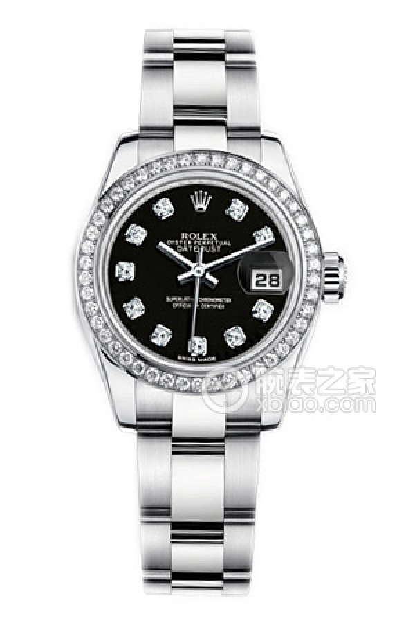 Rolex LADY-DATEJUST 179384 Black Dial with Diamonds and Oyster Bracelet