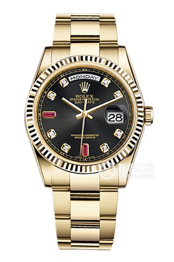 Rolex DAY-DATE 118238 Black Dial with Diamonds and Rubies Oyster Bracelet