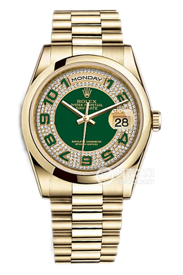 Rolex DAY-DATE 118208 Full Pave Green Dial