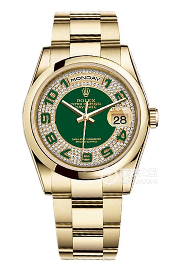 Rolex DAY-DATE 118208 Full Pave Green Dial with Oyster Bracelet