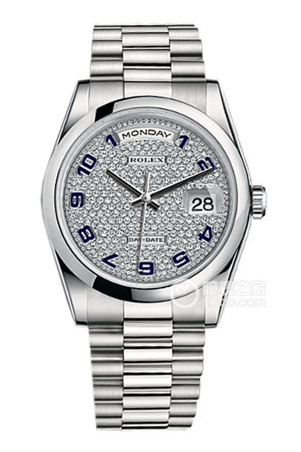Rolex DAY-DATE 118206 Silver Dial with Full Pave Diamonds