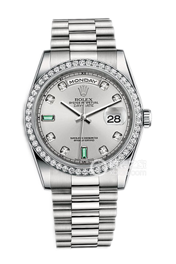 Rolex DAY-DATE 118346 Silver Dial with Emeralds