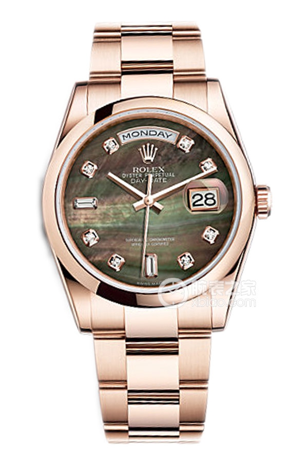 Rolex DAY-DATE 118205F Black Mother of Pearl Dial with Diamonds