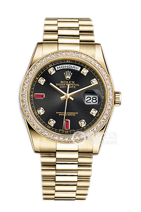 Rolex DAY-DATE 118348 Black Dial with Diamonds and Rubies