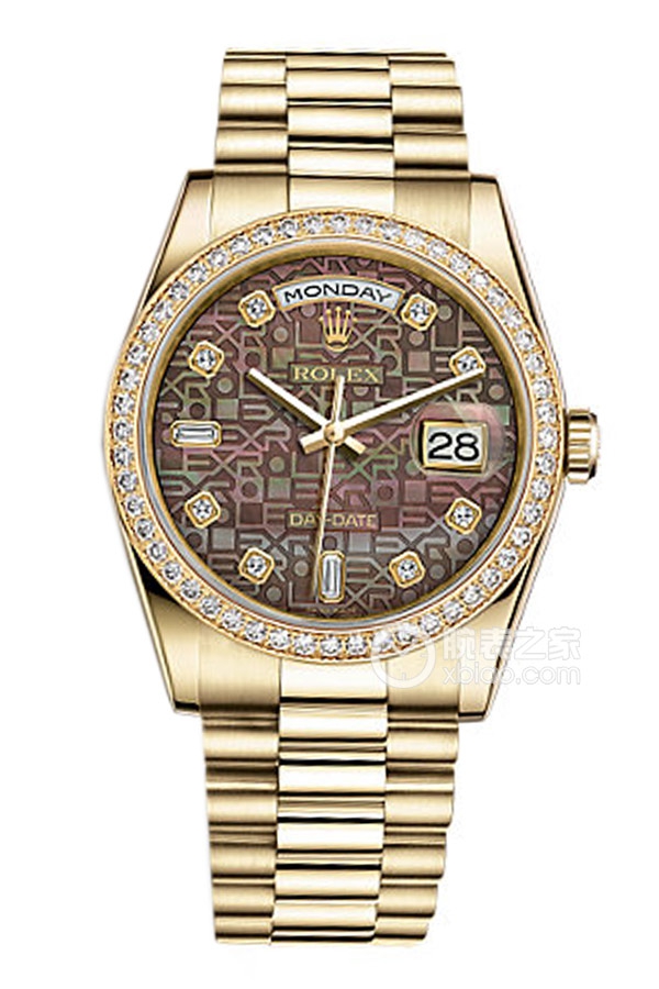 Rolex DAY-DATE 118348 Black Mother of Pearl Gold Commemorative Pattern Dial with Diamonds