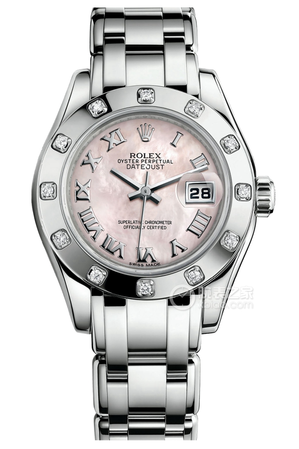 Rolex PEARLMASTER 80319 Roman Numerals Pink Mother of Pearl Dial