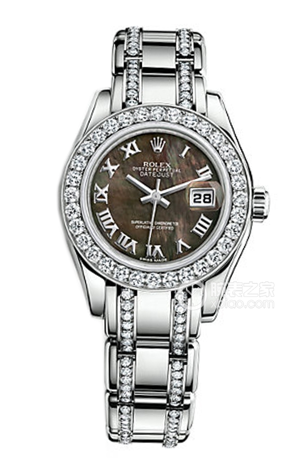 Rolex PEARLMASTER 80299 Black Mother of Pearl with Diamonds Strap