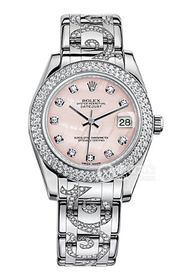Rolex PEARLMASTER 81339 Pink Mother of Pearl with Diamonds